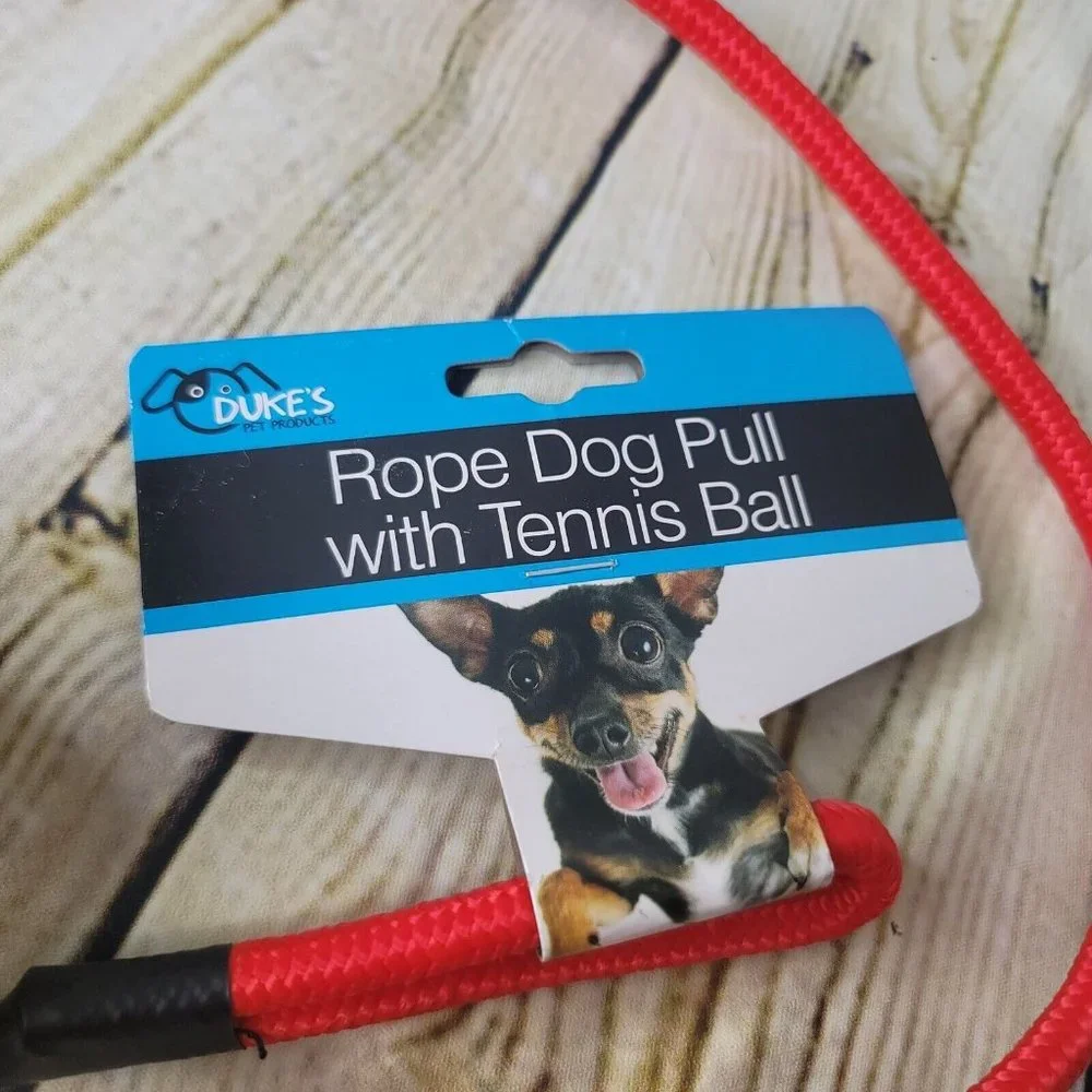 Dukes Rope Dog Pull With Tennis Ball Red Yellow
